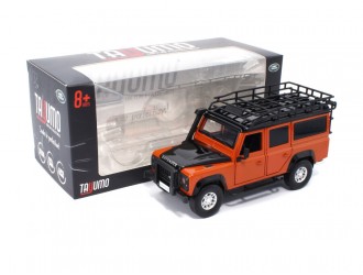 Macheta auto Land Rover Defender 110, 1:32, Tangiers Orange mecanism pull-back, lumini si sunet