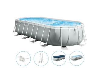 Piscina ovala cu cadru metalic Intex Prism Frame, 610 x 305 x 122 cm, pompa filtrare cu cartus inclusa