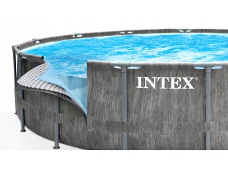 Piscina cu cadru metalic Intex Greywood Prism Frame, aspect lemn gri, 457 x 122 cm