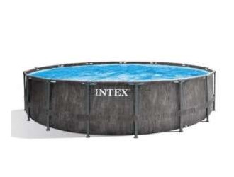 Piscina cu cadru metalic Intex Greywood Prism Frame, aspect lemn gri, 457 x 122 cm
