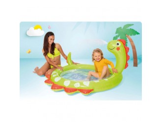 Piscina gonflabila Intex "Dino" cu pulverizator de apa, Design Dinozaur, 229 x 165 x 117 cm, Vinil rezistent, 2 ani+