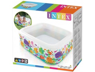 Piscina gonflabila patrata Intex "Acvariul Marin", pereti dubli, 159 x 159 x 50 cm, 340 L, 3 ani+