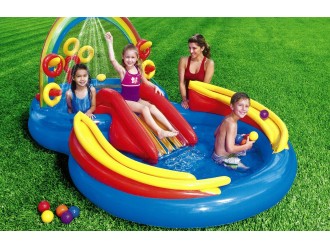 Centru de joaca gonflabil Intex "Curcubeu" cu Tobogan, 2 Piscine si Accesorii incluse, 297 x 193 x 135 cm, max. 81 kg