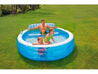 Piscina gonflabila de familie Intex Lounge, cu Spatar si 2 Suporturi pentru pahare, 229 x 218 x 79 cm, 590 L