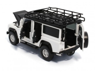 Macheta auto Land Rover Defender 110, 1:32, Fuji White mecanism pull-back, lumini si sunet