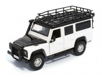 Macheta auto Land Rover Defender 110, 1:32, Fuji White mecanism pull-back, lumini si sunet