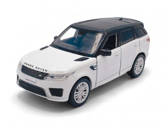 Macheta auto Range Rover Sport, 1:32, Fuji White mecanism pull-back, lumini si sunet