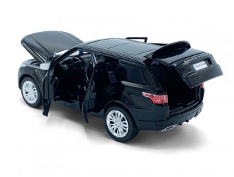 Macheta auto Range Rover Sport, 1:32, Black mecanism pull-back, lumini si sunet