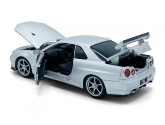 Macheta auto Nissan GT-R34 V-Spec II, 1:32, Silver / RHD mecanism pull-back, lumini si sunet