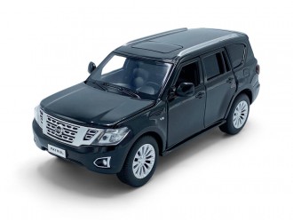 Macheta auto Nissan Patrol Y62, 1:32, Black mecanism pull-back, lumini si sunet