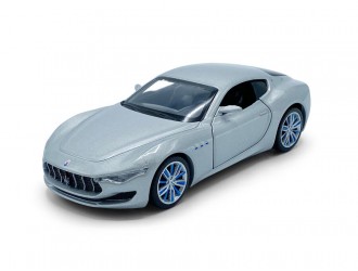 Macheta auto Maserati Alfieri, 1:32, Silver, directie activa roti fata, suspensii, lumini si sunet