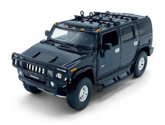 Macheta auto Hummer H2, 1:32, Black, directie activa roti fata, suspensii, lumini si sunet