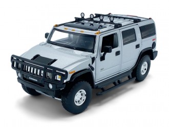 Macheta auto Hummer H2, 1:32, Silver, directie activa roti fata, suspensii, lumini si sunet