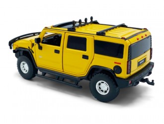 Macheta auto Hummer H2, 1:32, Yellow, directie activa roti fata, suspensii, lumini si sunet