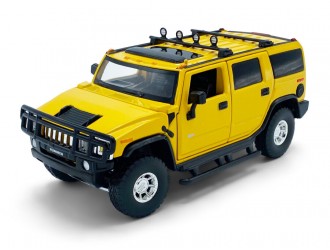 Macheta auto Hummer H2, 1:32, Yellow, directie activa roti fata, suspensii, lumini si sunet