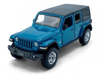 Macheta auto Jeep Wrangler Sahara, 1:32, Blue directie activa roti fata, suspensii, lumini si sunet
