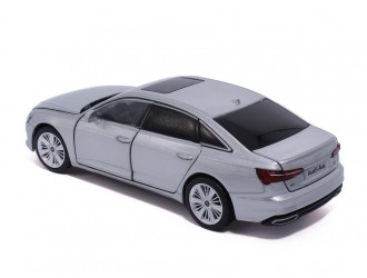 Macheta auto Audi A6, 1:32, Silver directie activa roti fata, suspensii, lumini si sunet
