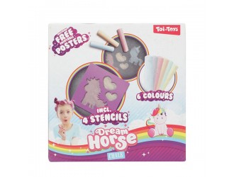 Set Deseneaza cu creta Unicorni cu 6 buc. creta color si 4 sabloane