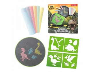 Set Deseneaza cu creta Dinozauri cu 6 buc. creta color si 4 sabloane