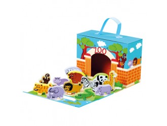 Set de joaca din lemn, Animale Zoo, in cutie de calatorie
