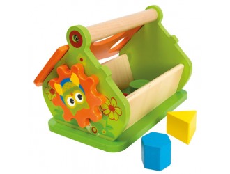 Sortator Casuta din lemn multicolora cu ceas si forme geometrice