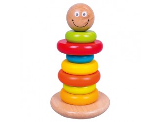 Piramida Smile din lemn cu 7 inele multicolore