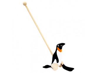 Jucarie de impins din lemn Pinguin