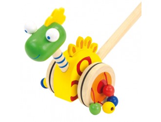 Jucarie de impins din lemn Dinozaur