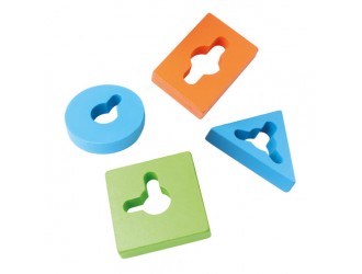 Set sortator forme geometrice, din lemn, 4 coloane, 21 piese