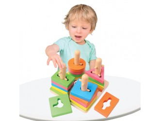 Set sortator forme geometrice, din lemn, 4 coloane, 21 piese