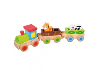 Tren din lemn cu vagoane, Ferma, 8 piese