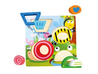 Puzzle educativ din lemn, Vietati Iaz, 18x18x2,5 cm, 9 piese