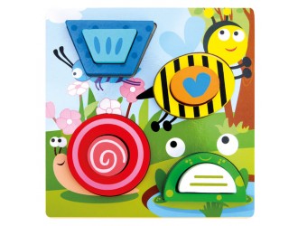 Puzzle educativ din lemn, Vietati Iaz, 18x18x2,5 cm, 9 piese