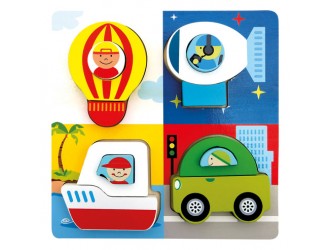 Puzzle educativ din lemn, Trafic, 18x18x1,5 cm, 13 piese