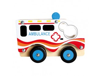 Masina Ambulanta din lemn 12,5x9,5x6,8 cm