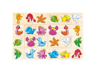 Joc Memo din lemn in cutie, Animale Marine, 24 piese