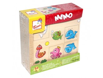 Joc Memo din lemn in cutie, Animale Marine, 24 piese