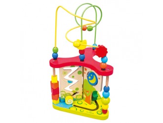 Jucarie din lemn, Labirint Triunghi cu bile si figurine, 20,5 x 36,5 x 20,5 cm