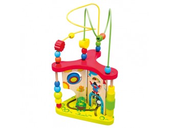 Jucarie din lemn, Labirint Triunghi cu bile si figurine, 20,5 x 36,5 x 20,5 cm
