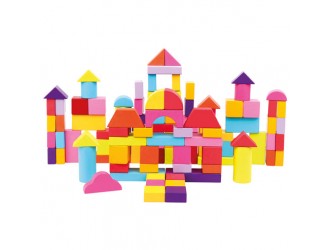 Set cuburi din lemn multicolore de construit, 100 buc.