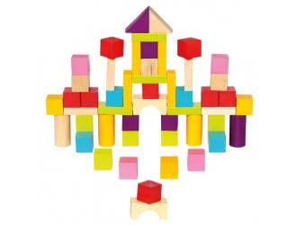 Set cuburi din lemn multicolore de construit, 50 buc.