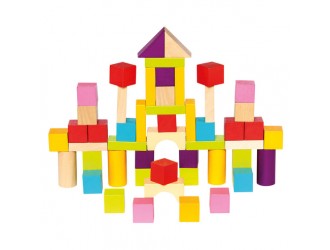 Set cuburi din lemn multicolore de construit, 50 buc.