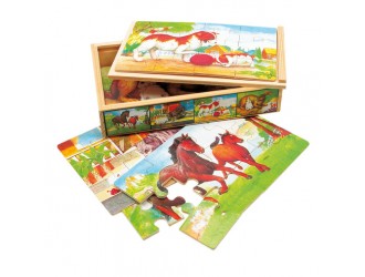 Puzzle din lemn in cutie, 4 imagini Animale, 48 piese