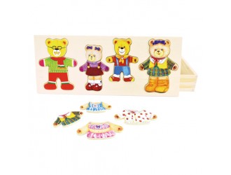 Puzzle din lemn in cutie, Imbraca Familia Ursilor, 72 piese