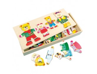 Puzzle din lemn in cutie, Imbraca Familia Ursilor, 72 piese