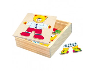 Puzzle din lemn in cutie, Imbraca Ursul Willi, 18 piese