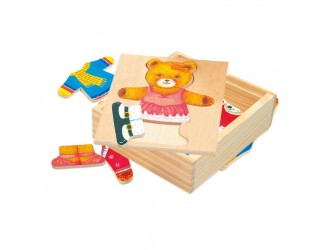Puzzle din lemn in cutie, Imbraca Ursoaica Berta, 18 piese