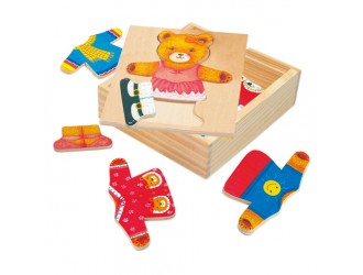 Puzzle din lemn in cutie, Imbraca Ursoaica Berta, 18 piese
