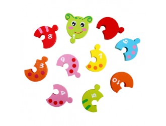 Puzzle din lemn cu numere, Omida colorata, 10 piese, 14x26x14 cm