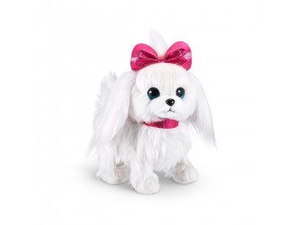 Jucarie interactiva Catelusa alba cu fundita roz, Paw Paw Puppy Pets Alive